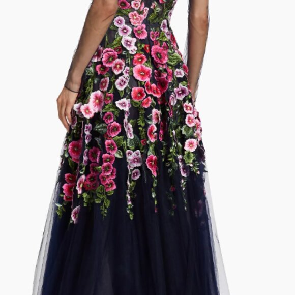 OSCAR De La RENTA  Hollyhocks Threadwork Tulle Long-Sleeve Gown Size 14  $4,990 - Picture 6 of 15